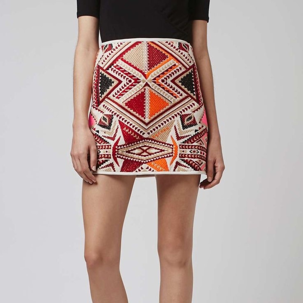 Topshop Embroidered Jacquard Mini Skirt